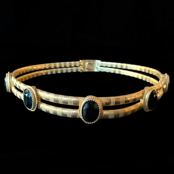 Vintage Accessocraft Gold Metal Black Cabochon Belt main image 4